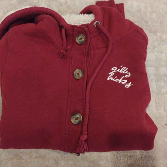 Y2K Gilly Hicks button-up sherpa lined hoodie size L maroon color - Picture 7 of 11